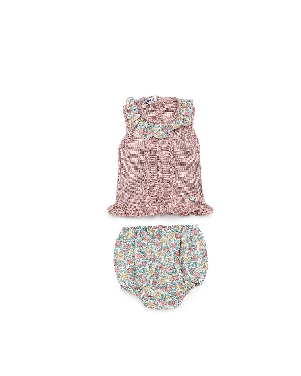 BABY KNIT SET WITH FLORAL FABRIC BLOOMER 