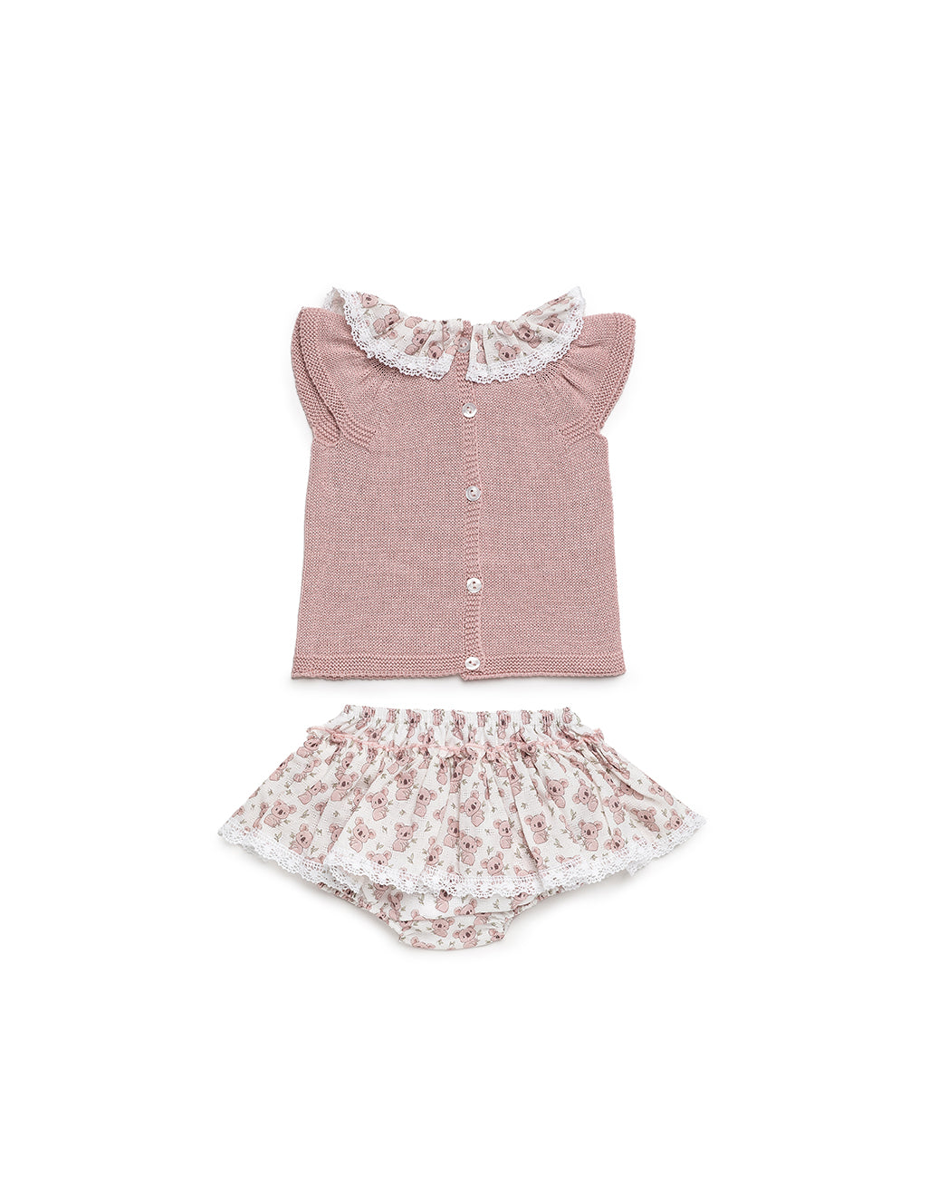 BABY KNIT SET WITH KOALA PRINT RUFFLED BLOOMER 