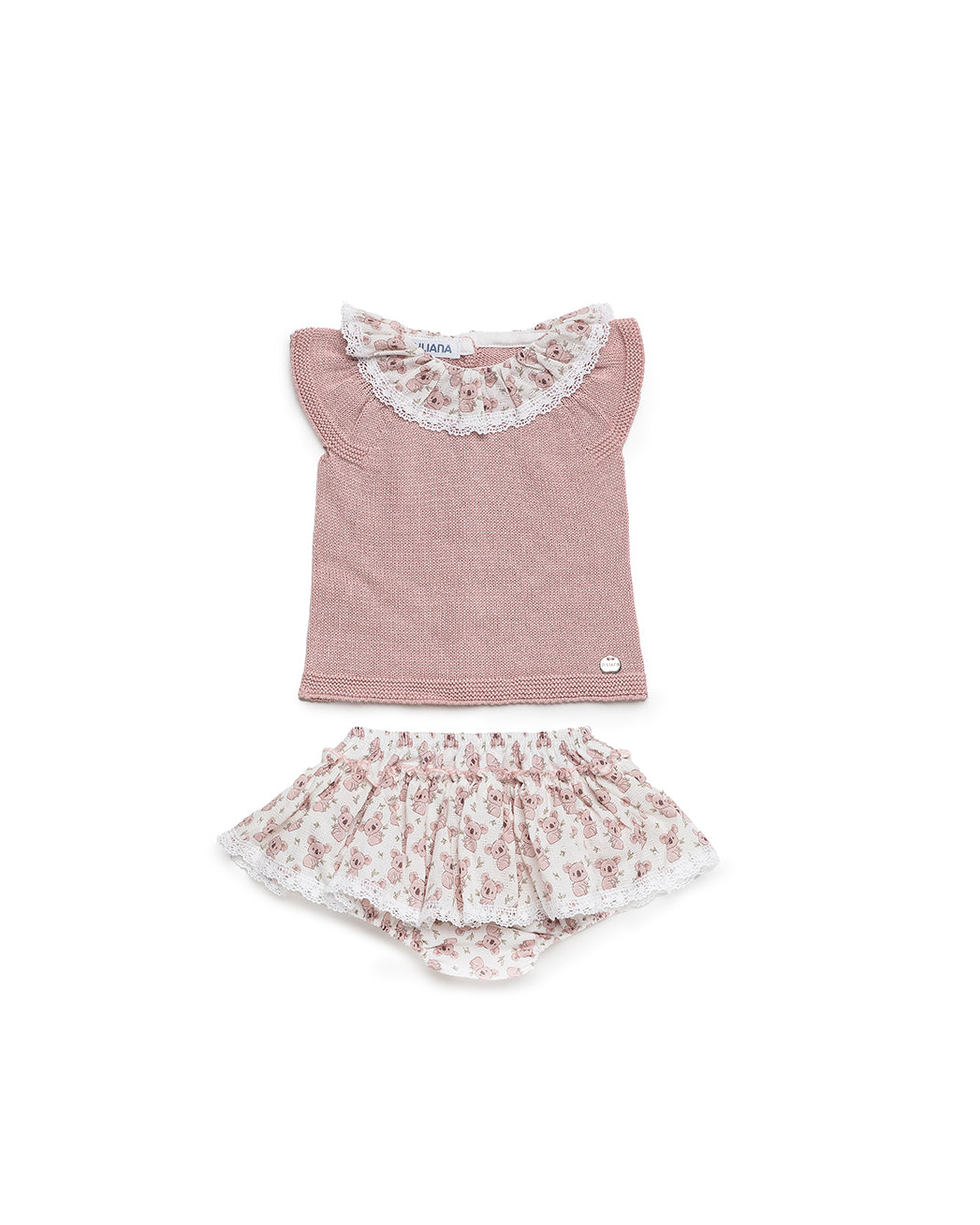 BABY KNIT SET WITH KOALA PRINT RUFFLED BLOOMER 