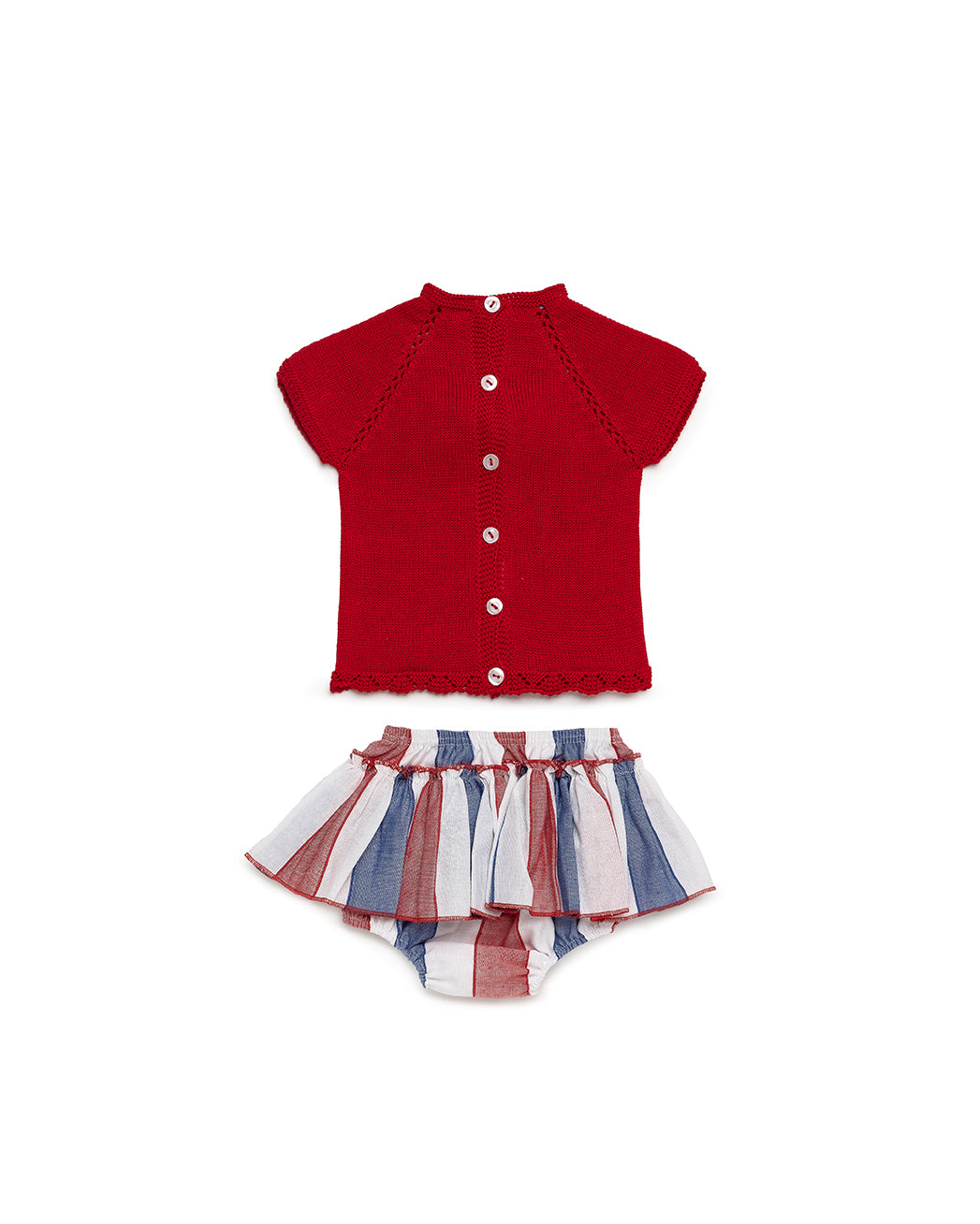BABY KNIT SET WITH STRIPED FABRIC RUFFLED BLOOMER 