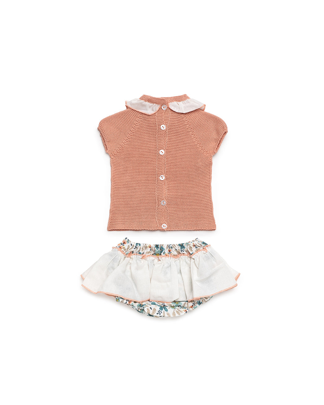 BABY KNIT SET WITH FLORAL PRINT RUFFLED BLOOMER 