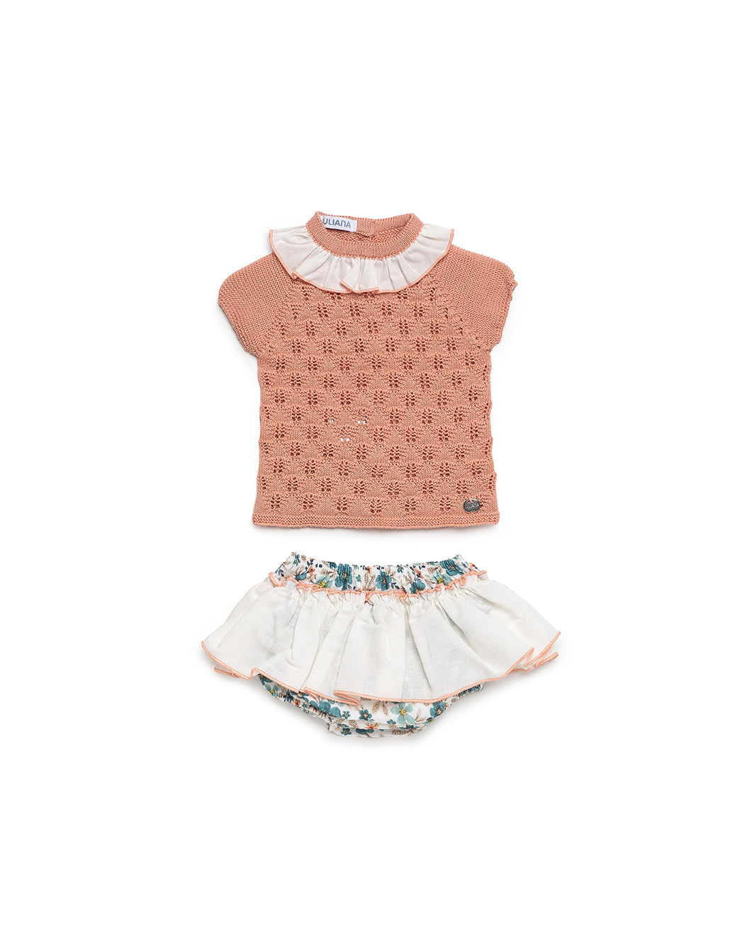 BABY KNIT SET WITH FLORAL PRINT RUFFLED BLOOMER 