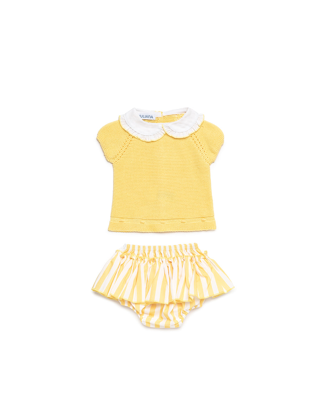 BABY KNIT SET WITH RUFFLED BLOOMER IN STRIPED FABRIC 