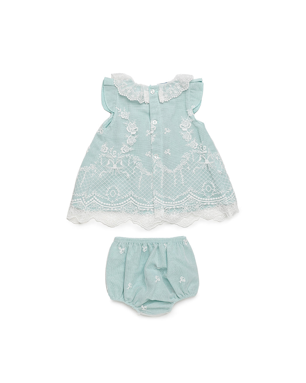 BABY DRESS SET WITH TWO-TONE LACE FABRIC AND BLOOMER 