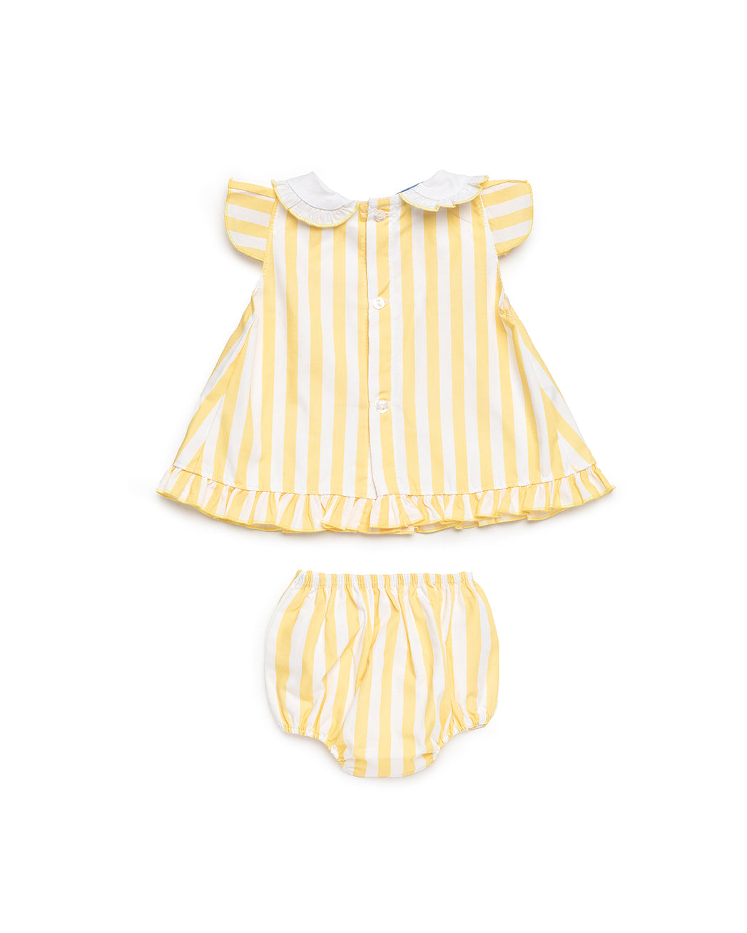 BABY DRESS SET IN STRIPED FABRIC WITH COLLAR AND BLOOMER 