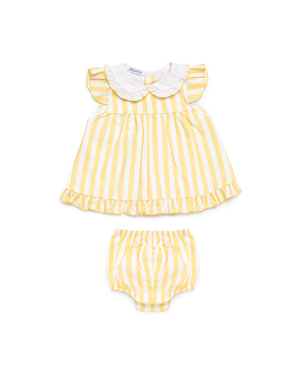 BABY DRESS SET IN STRIPED FABRIC WITH COLLAR AND BLOOMER 
