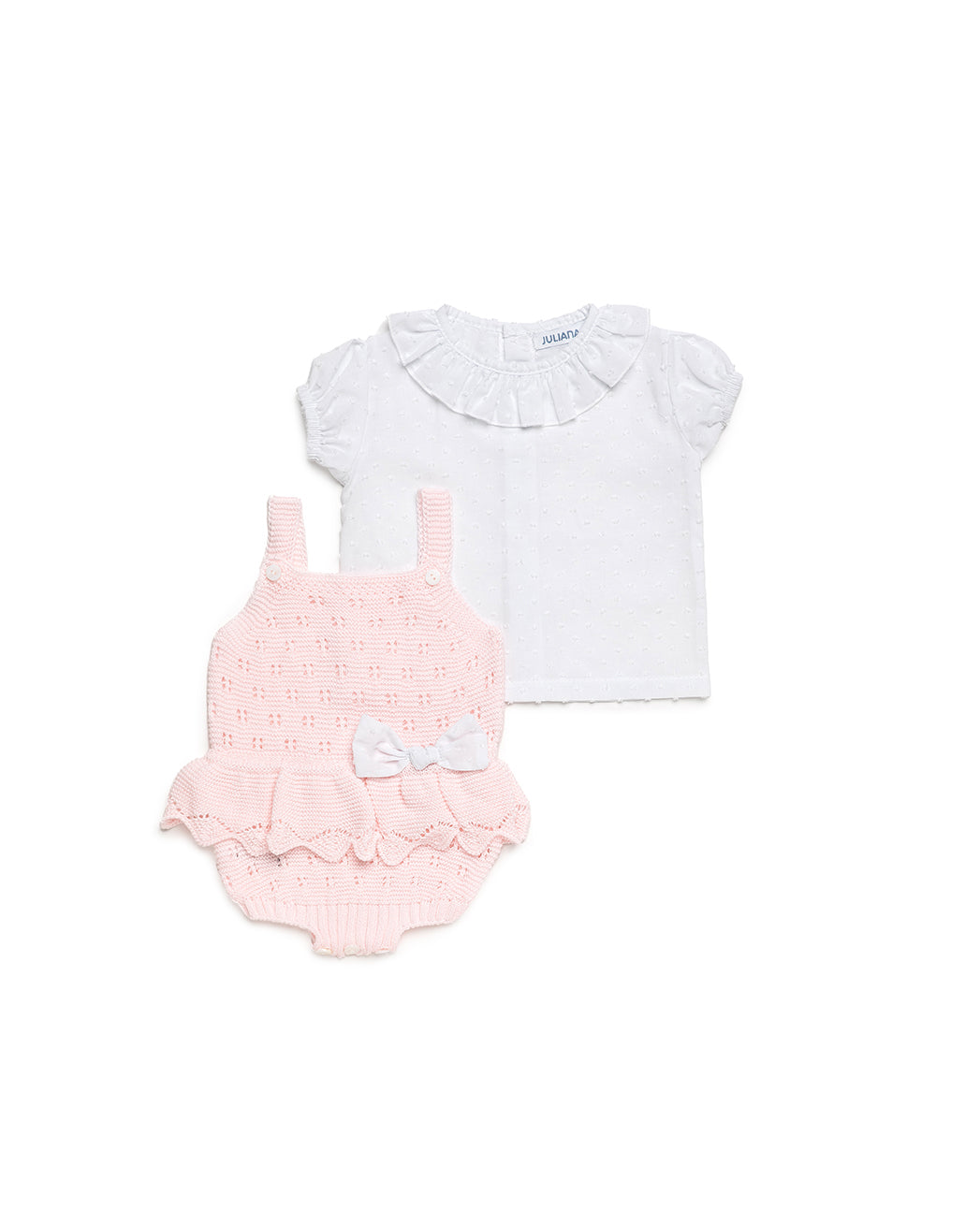 BABY KNITTED RUFFLED OVERALL WITH SHIRT 