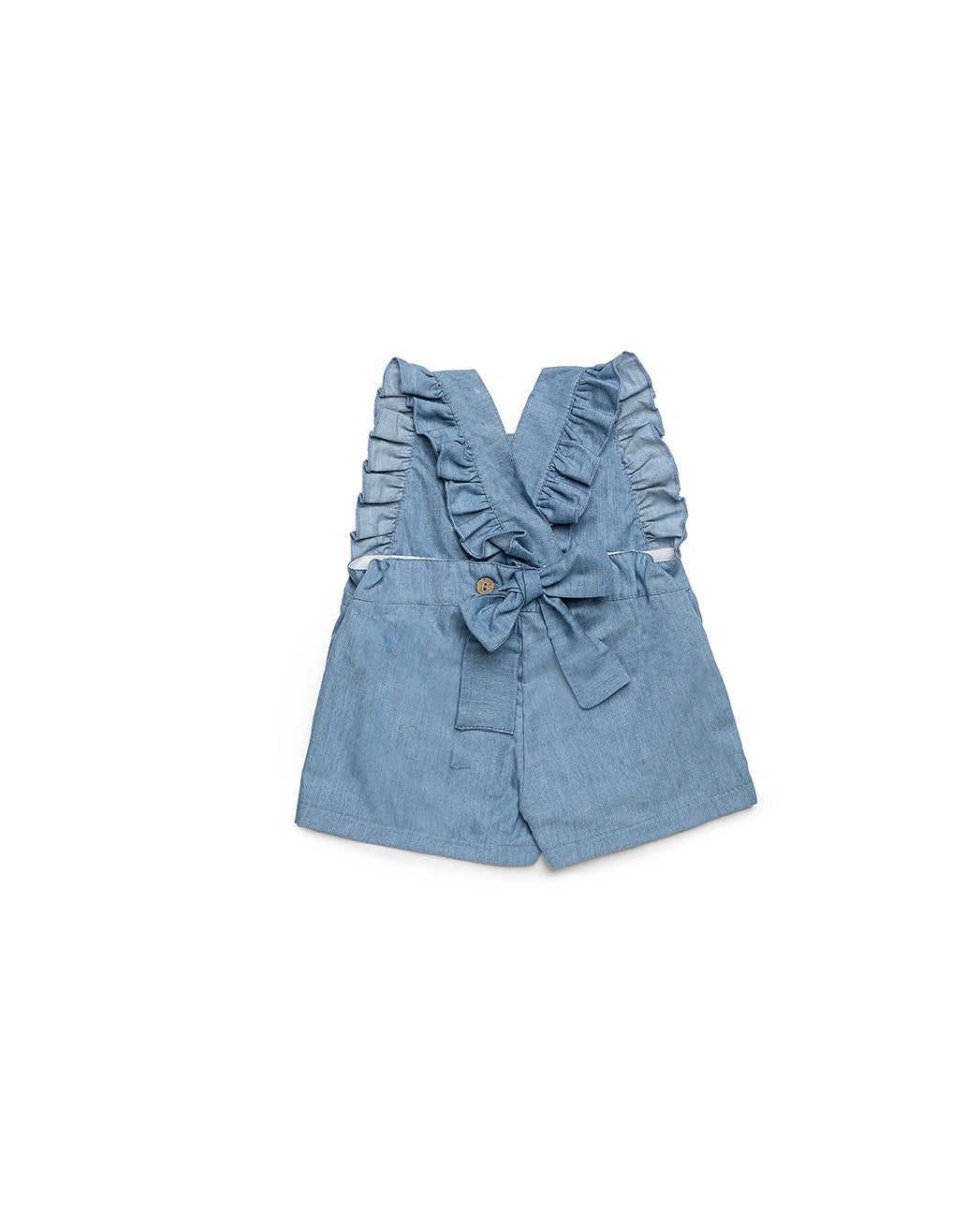 DENIM OVERALL WITH RUFFLE DETAIL 