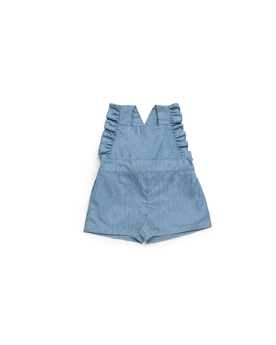 DENIM OVERALL WITH RUFFLE DETAIL 