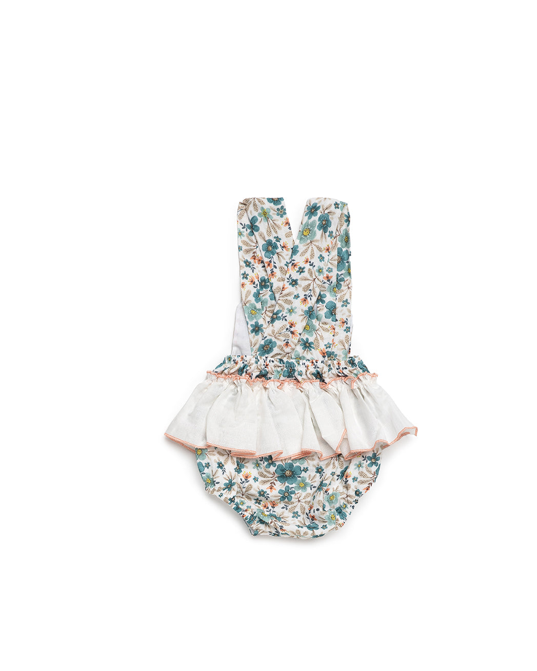 BABY OVERALL IN FLORAL FABRIC WITH RUFFLES
