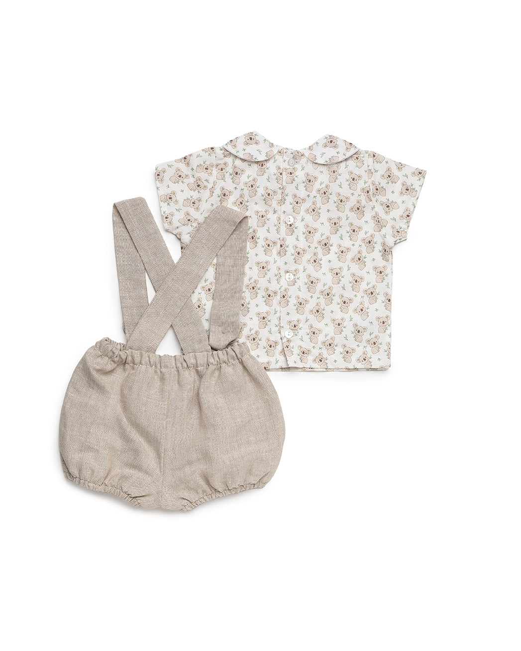 LINEN BABY DUNGAREES WITH KOALA PRINT SHIRT