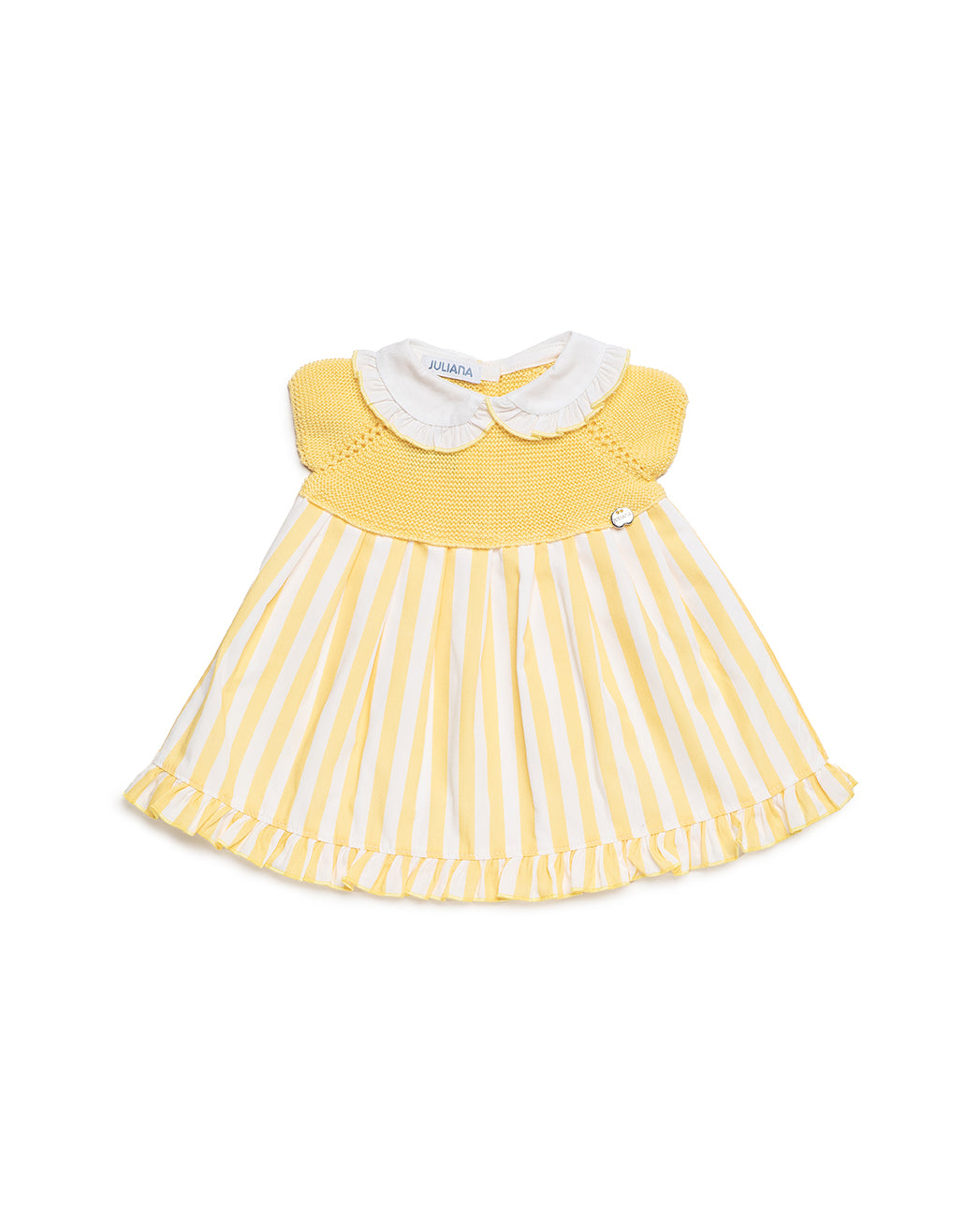 DRESS WITH KNITTED BODICE, STRIPED FABRIC SKIRT AND COLLAR