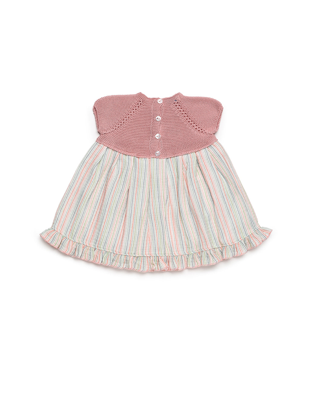 DRESS WITH KNITTED BODICE AND FINE STRIPED FABRIC SKIRT 