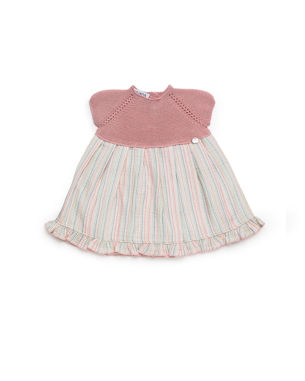 DRESS WITH KNITTED BODICE AND FINE STRIPED FABRIC SKIRT 