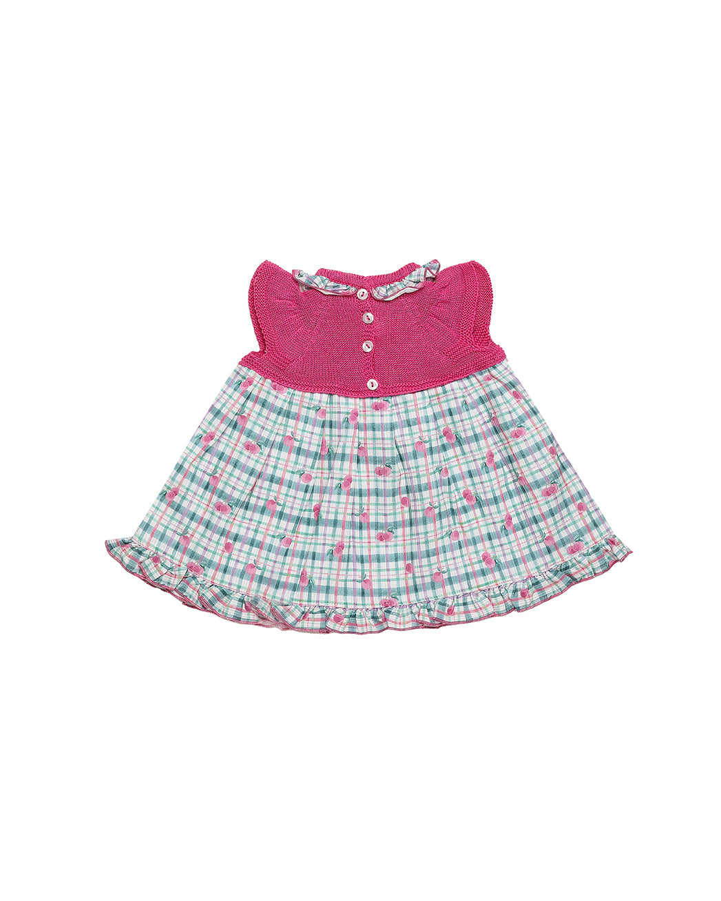 DRESS WITH KNITTED BODICE AND CHECKERED FABRIC SKIRT 