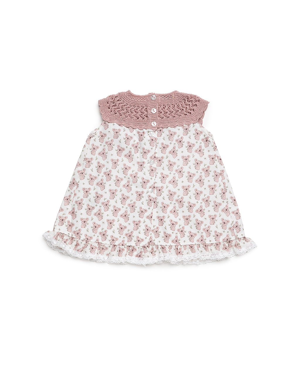 DRESS WITH KNITTED BODY AND KOALA PRINT FABRIC SKIRT 