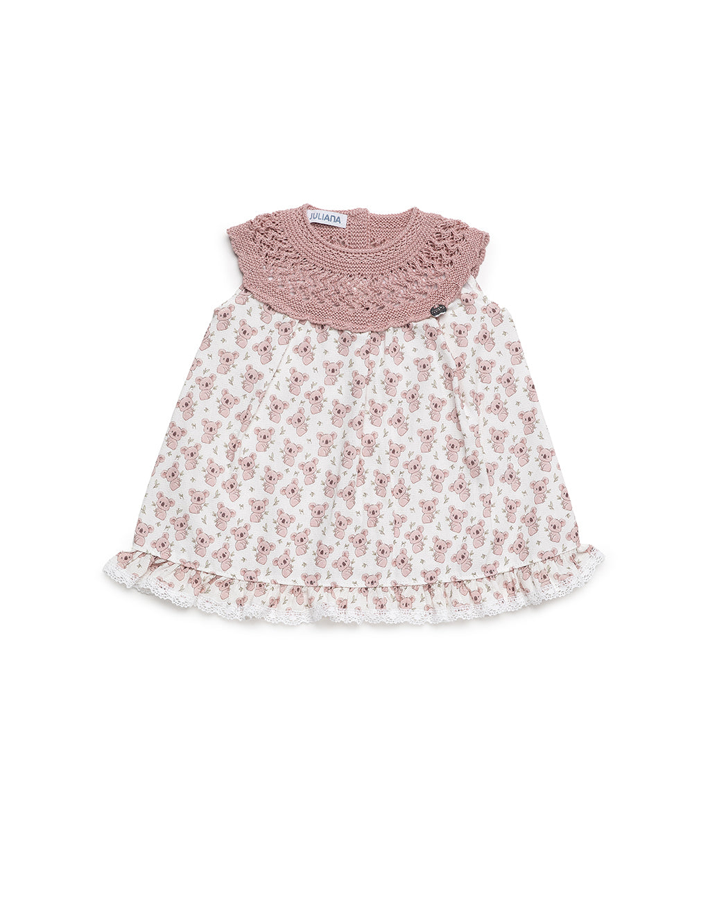 DRESS WITH KNITTED BODY AND KOALA PRINT FABRIC SKIRT 