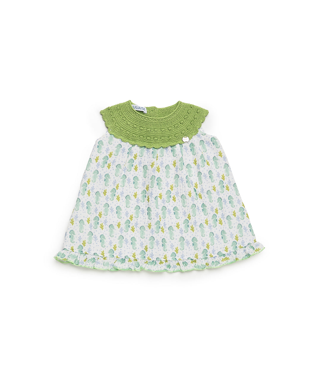 DRESS WITH KNITTED BODICE AND SEAHORSE PRINT FABRIC SKIRT 