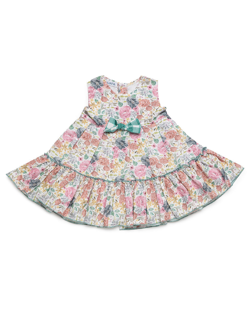 DRESS WITH TWO RUFFLED LAYERS IN FLORAL AND CHECKERED PRINTS 