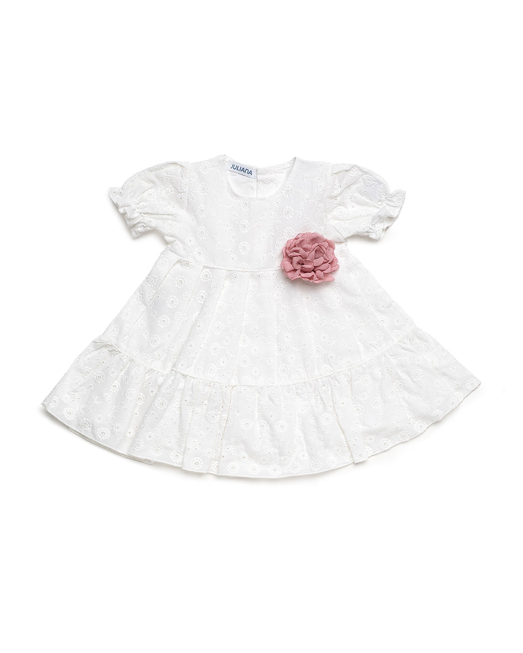 DRESS WITH TWO RUFFLED LAYERS IN LACE FABRIC 