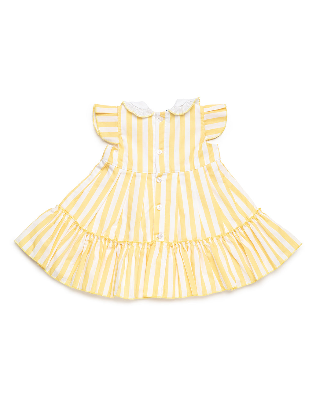 DRESS WITH TWO RUFFLED LAYERS IN STRIPED FABRIC AND COLLAR 