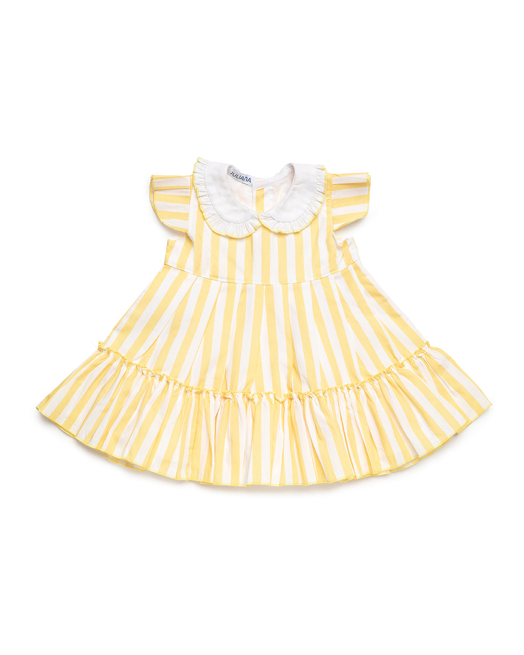 DRESS WITH TWO RUFFLED LAYERS IN STRIPED FABRIC AND COLLAR 