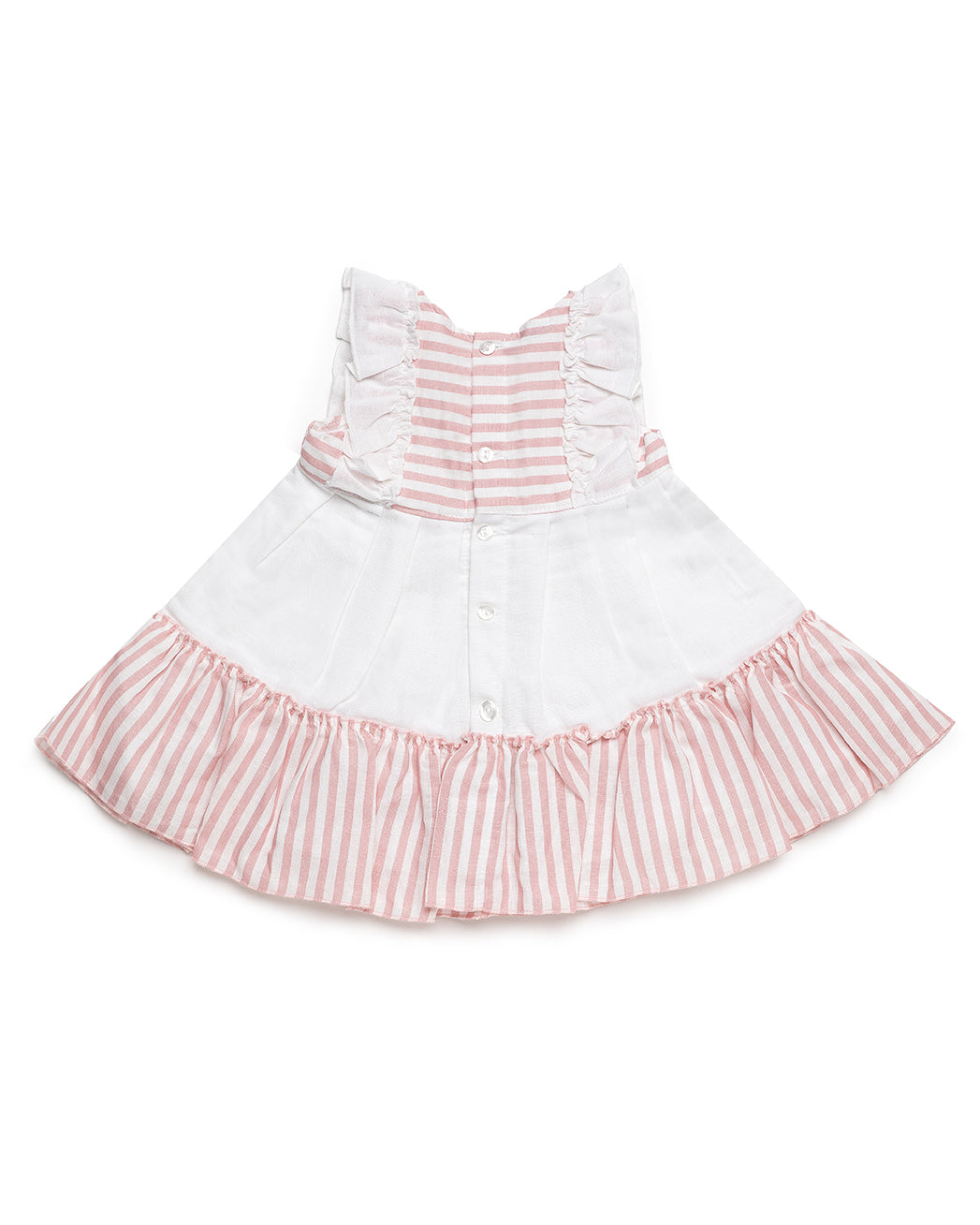 STRIPED DRESS WITH TWO RUFFLED LAYERS AND A BOW 