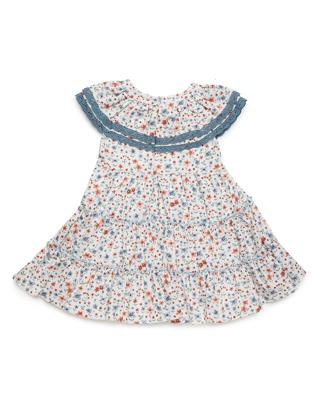 DRESS WITH TWO RUFFLED SKIRT LAYERS AND FRILLED COLLAR 