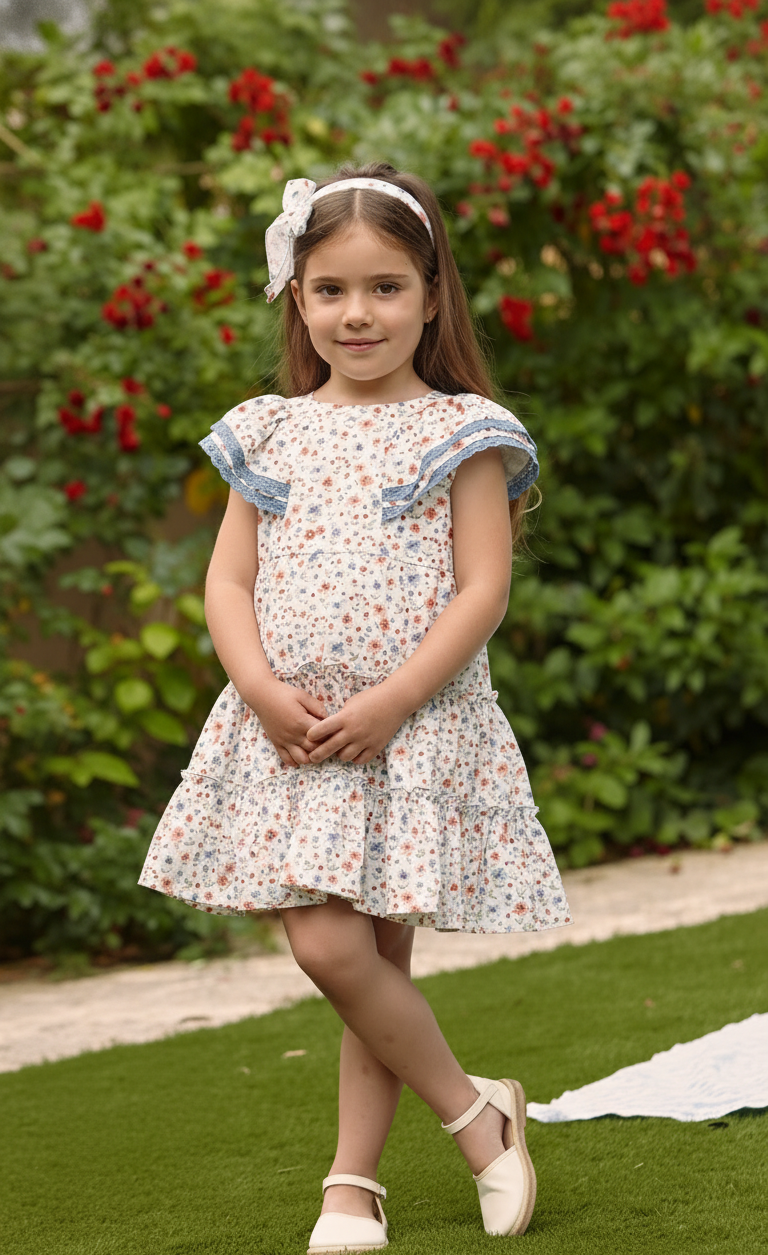 DRESS WITH TWO RUFFLED SKIRT LAYERS AND FRILLED COLLAR 