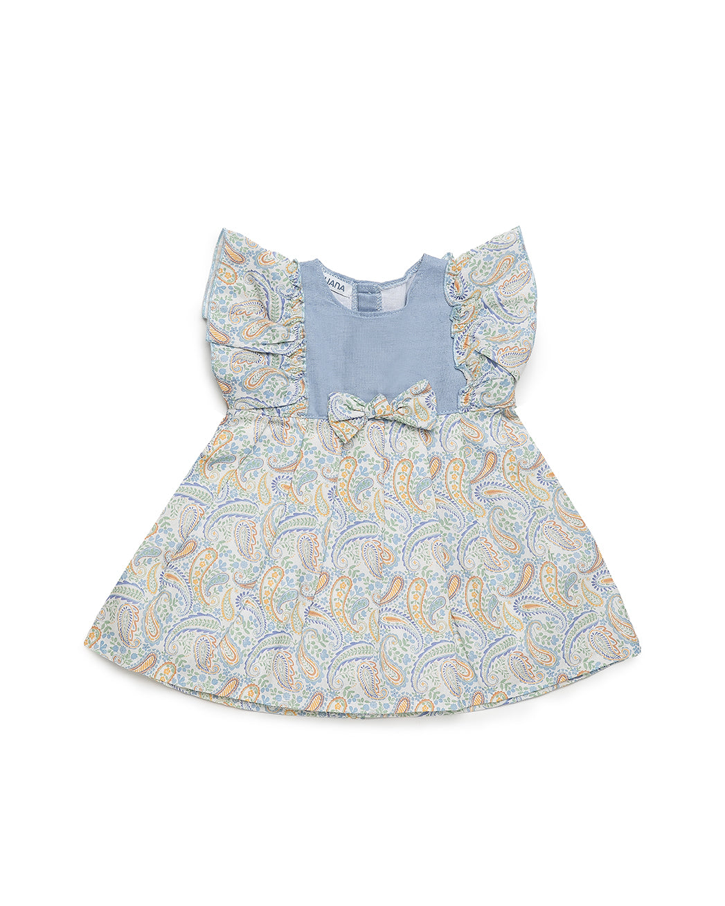 WAIST-CUT DRESS WITH SHOULDER FRILLS AND PAISLEY PRINT 