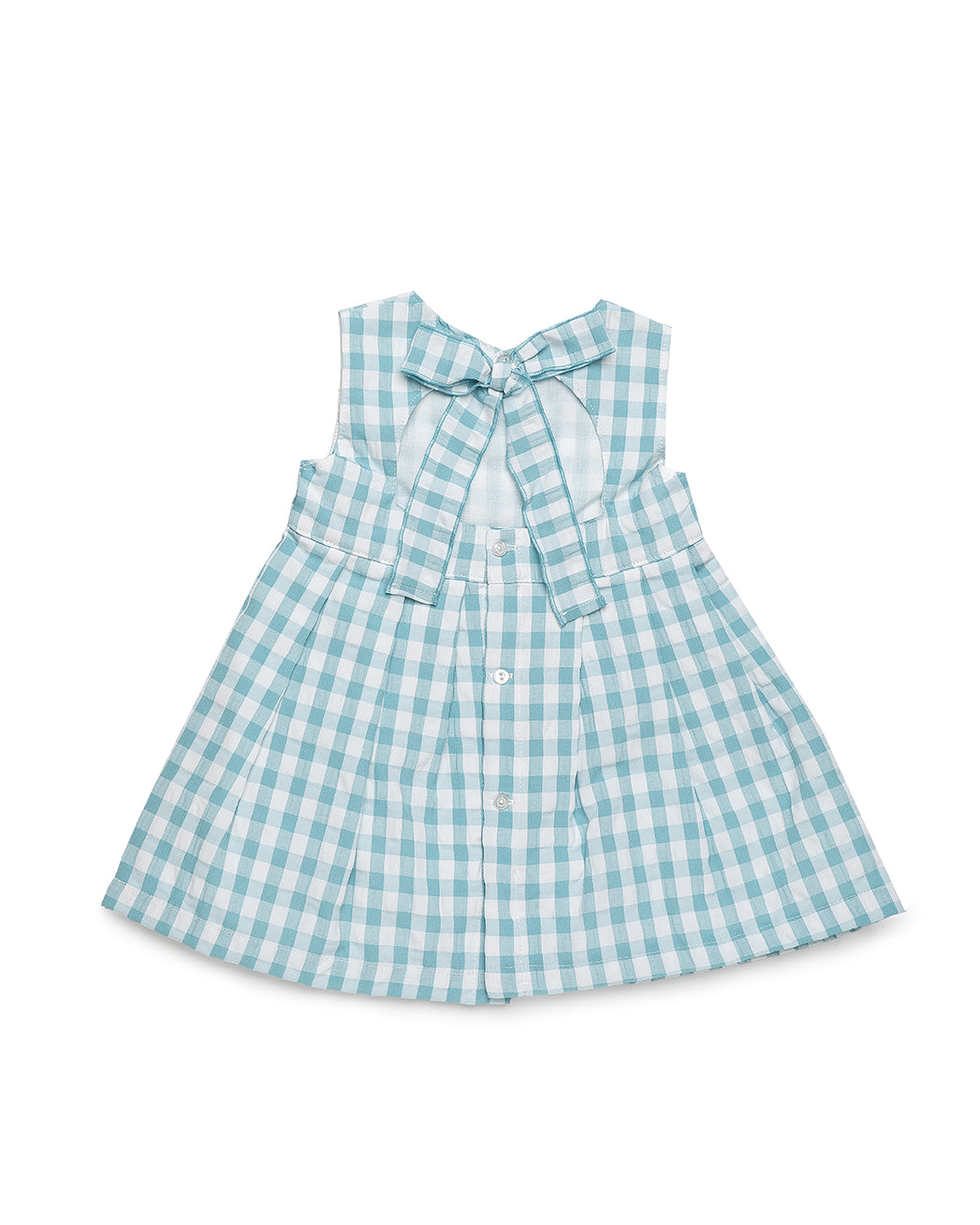GINGHAM DRESS WITH WAIST SEAM AND OPEN BACK DETAIL