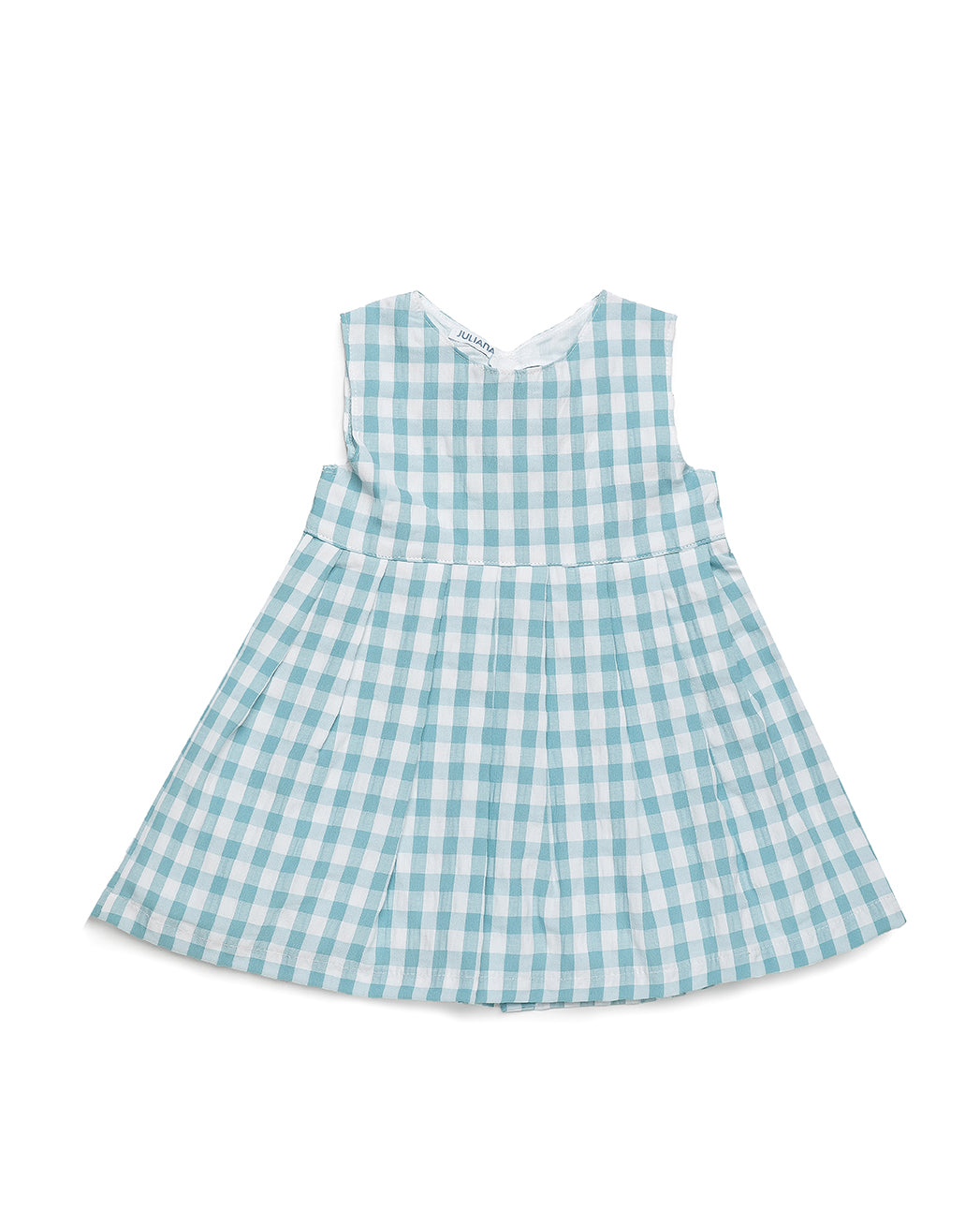 GINGHAM DRESS WITH WAIST SEAM AND OPEN BACK DETAIL