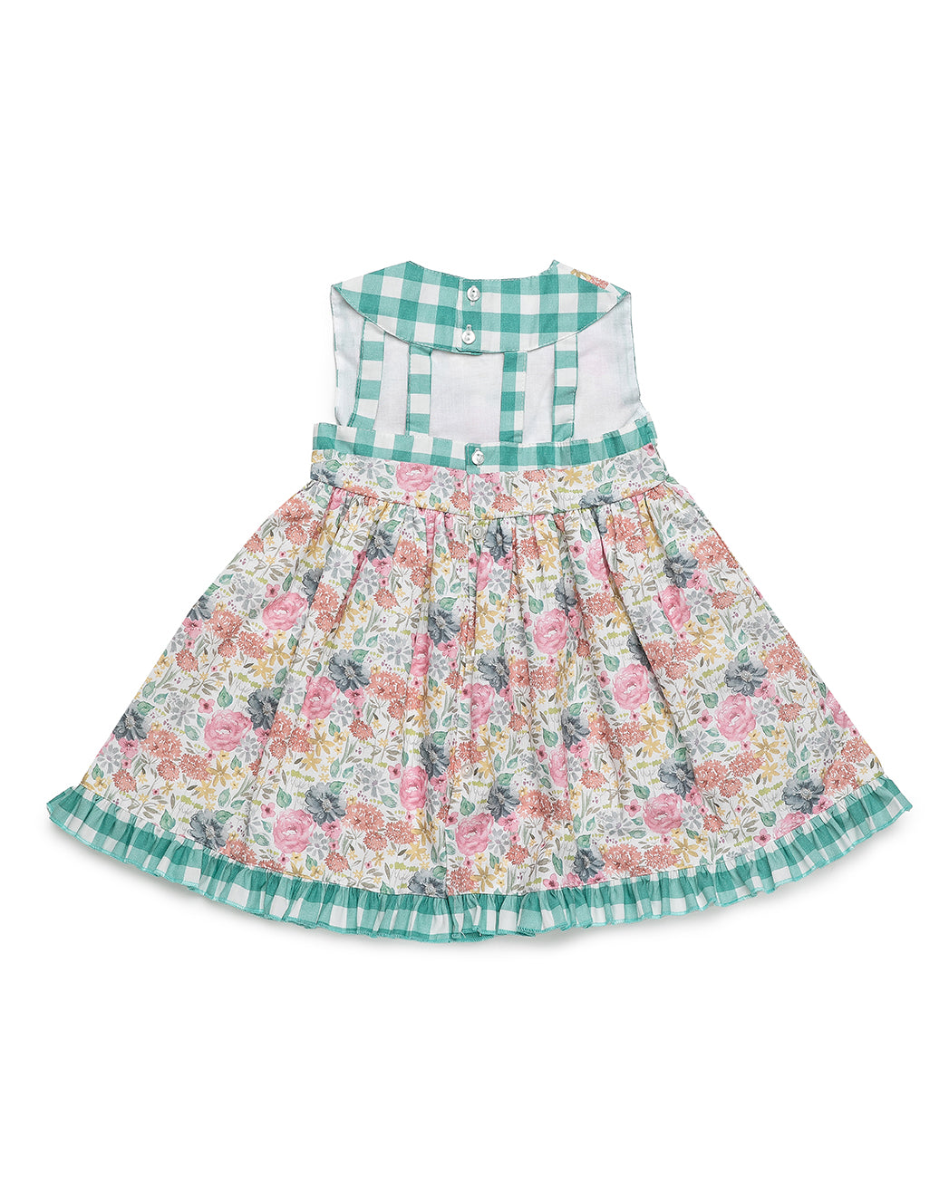 DRESS WITH WAIST SEAM IN FLORAL AND CHECKERED PRINTS 