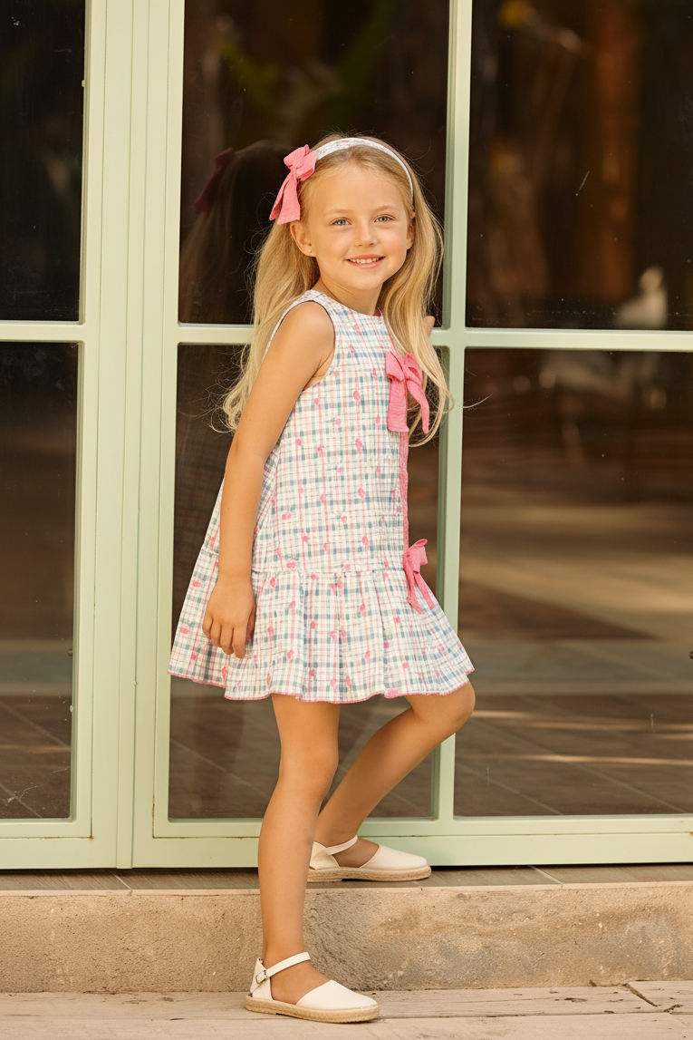 VESTIDO TALLE BAJO CUADROS LAZO