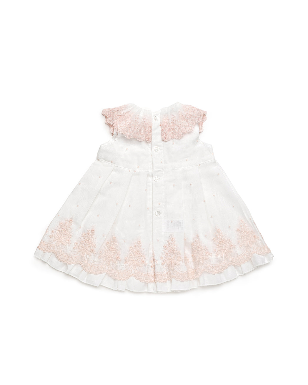 DRESS WITH WAIST SEAM, LACE DETAILS AND RUFFLE TRIM  