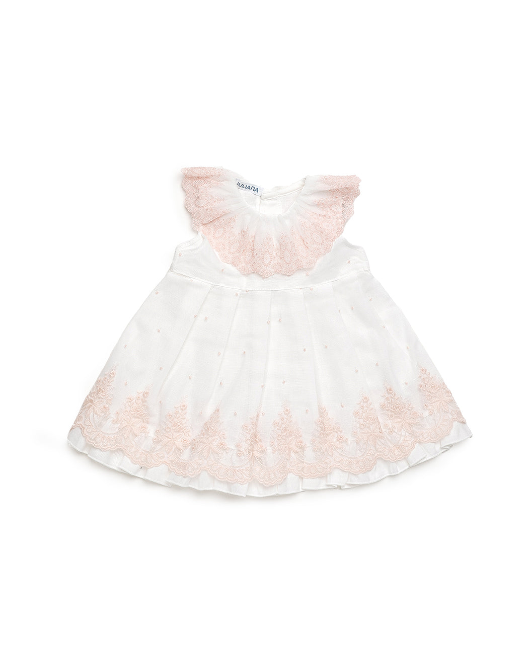 DRESS WITH WAIST SEAM, LACE DETAILS AND RUFFLE TRIM  
