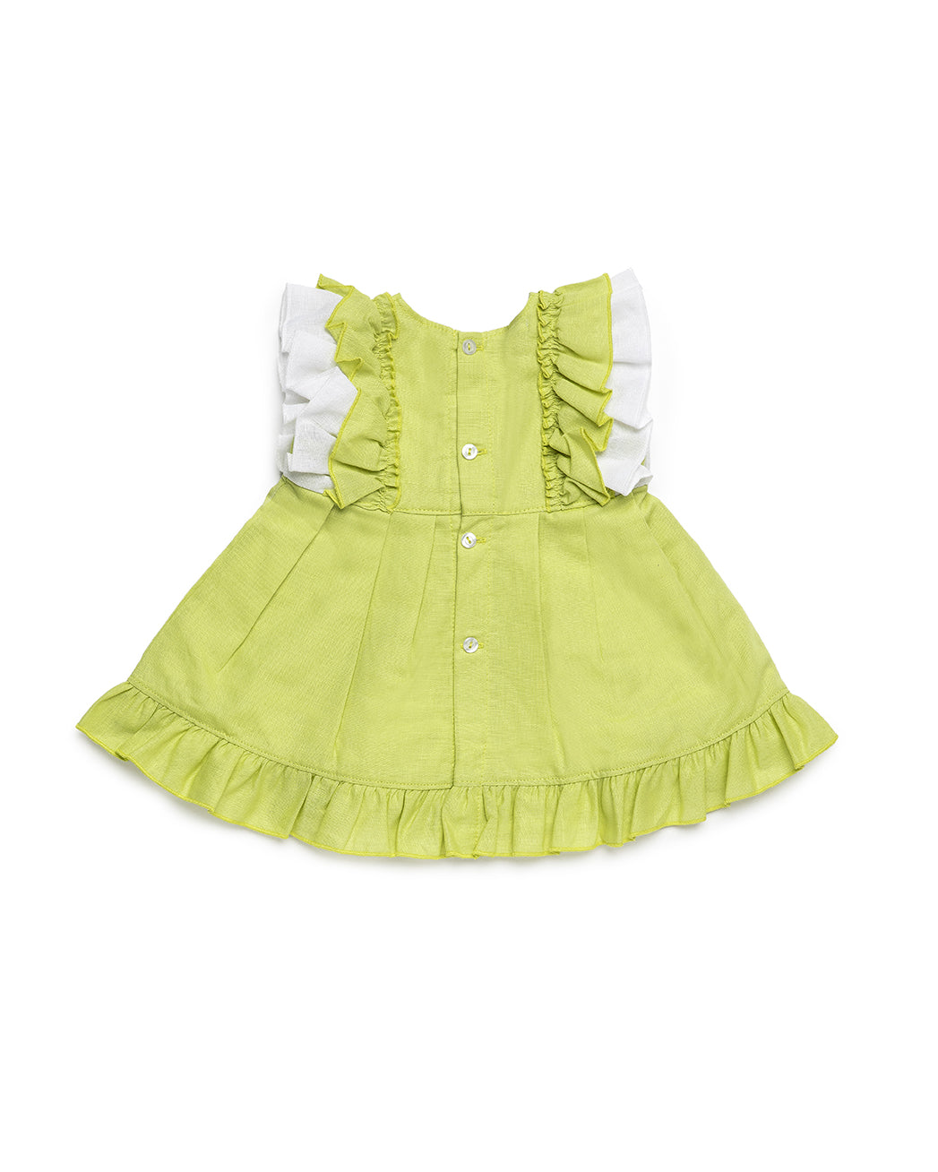 DRESS WITH WAIST SEAM AND TWO SHOULDER RUFFLES