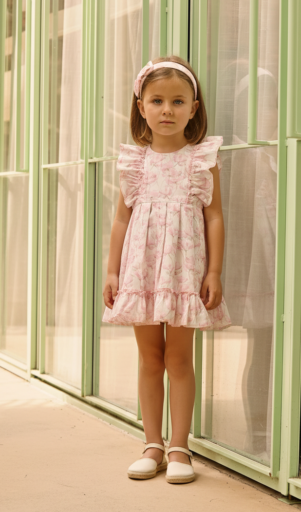 DRESS WITH WAIST SEAM AND LARGE FLORAL PRINT 