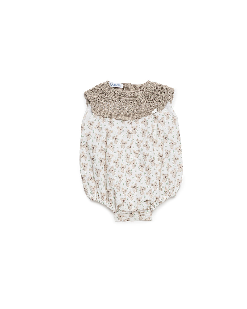 BABY ROMPER WITH KNITTED BODICE AND KOALA PRINT FABRIC 