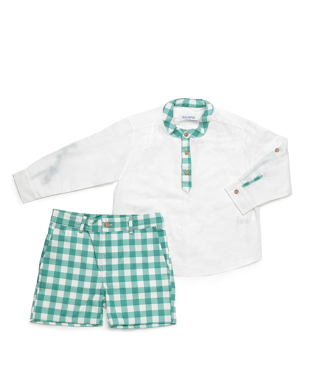 BOY'S LONG-SLEEVE CHECKERED SHIRT SET 