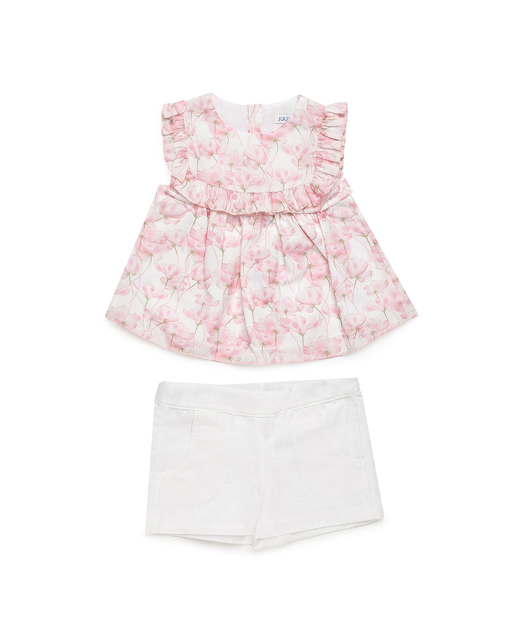 GIRL'S SHIRT AND SHORTS SET WITH LARGE FLORAL PRINT 
