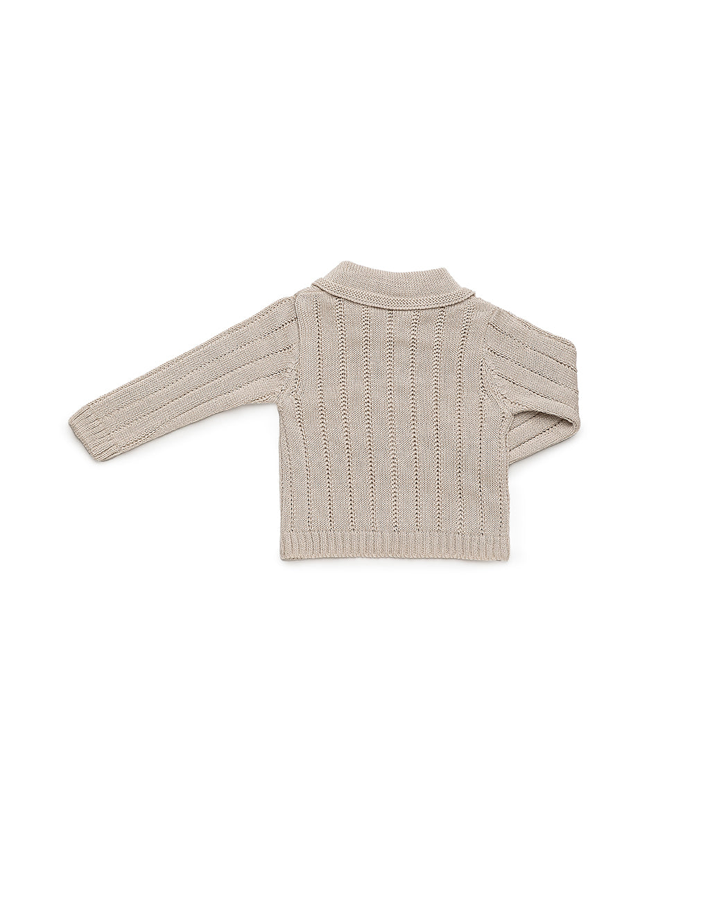 LONG BABY CARDIGAN IN LIN KNIT WITH COLLAR 