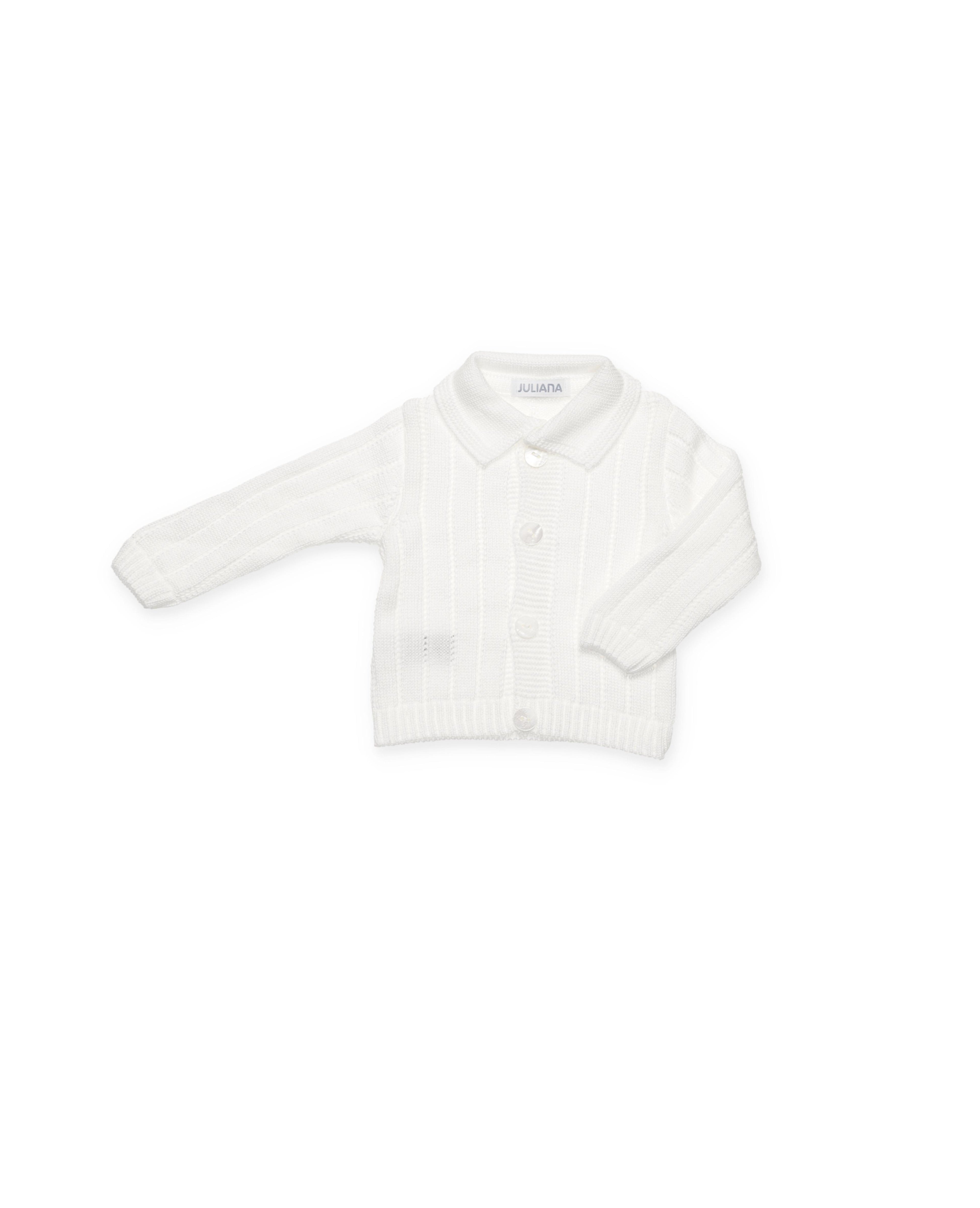 LONG BABY CARDIGAN IN LIN KNIT WITH COLLAR 