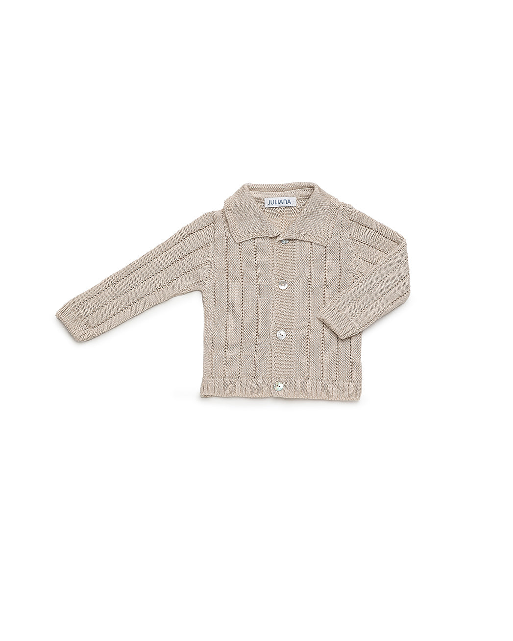 LONG BABY CARDIGAN IN LIN KNIT WITH COLLAR 