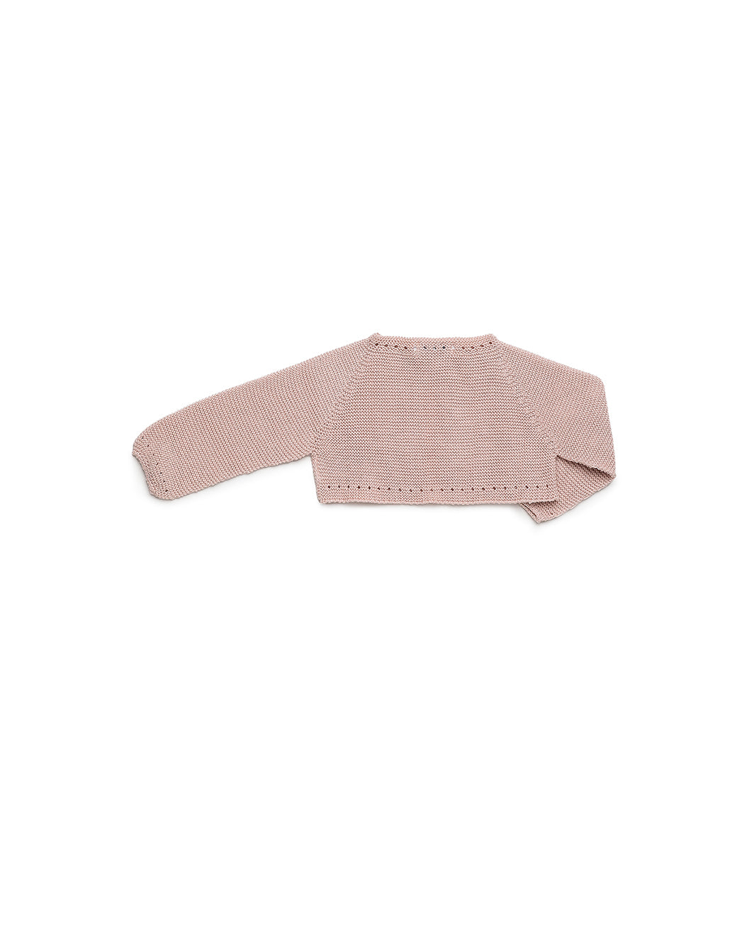 SHORT BABY CARDIGAN IN LIN KNIT WITH RIBBON TRIM 