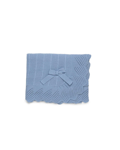 BABY SHAWL WITH CHECK PATTERN, CABLE KNIT DETAILS AND ALL- AROUND RUFFLE 