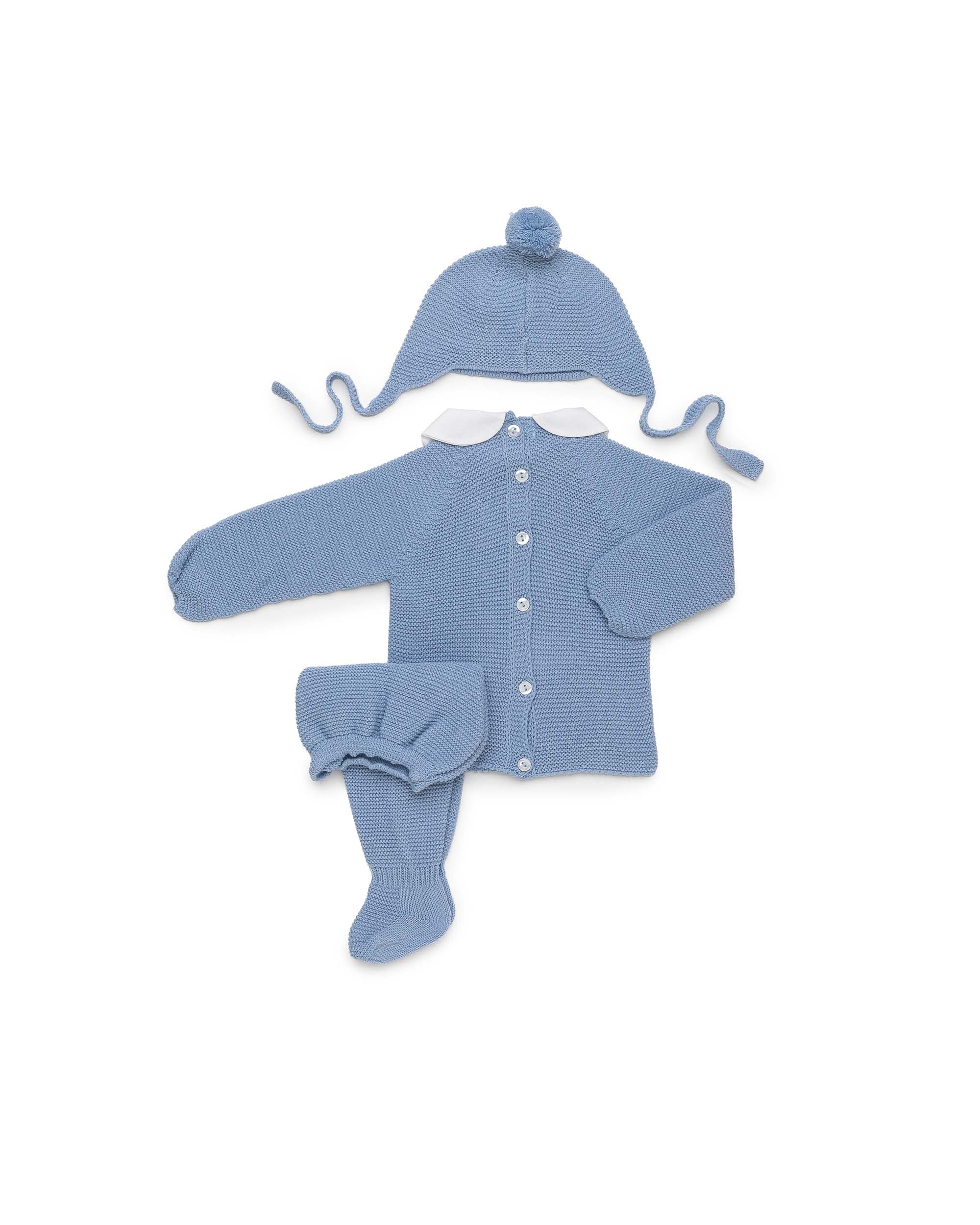 KNITTED 3-PIECE BABY SET WITH CENTRAL CABLE KNIT DETAIL 