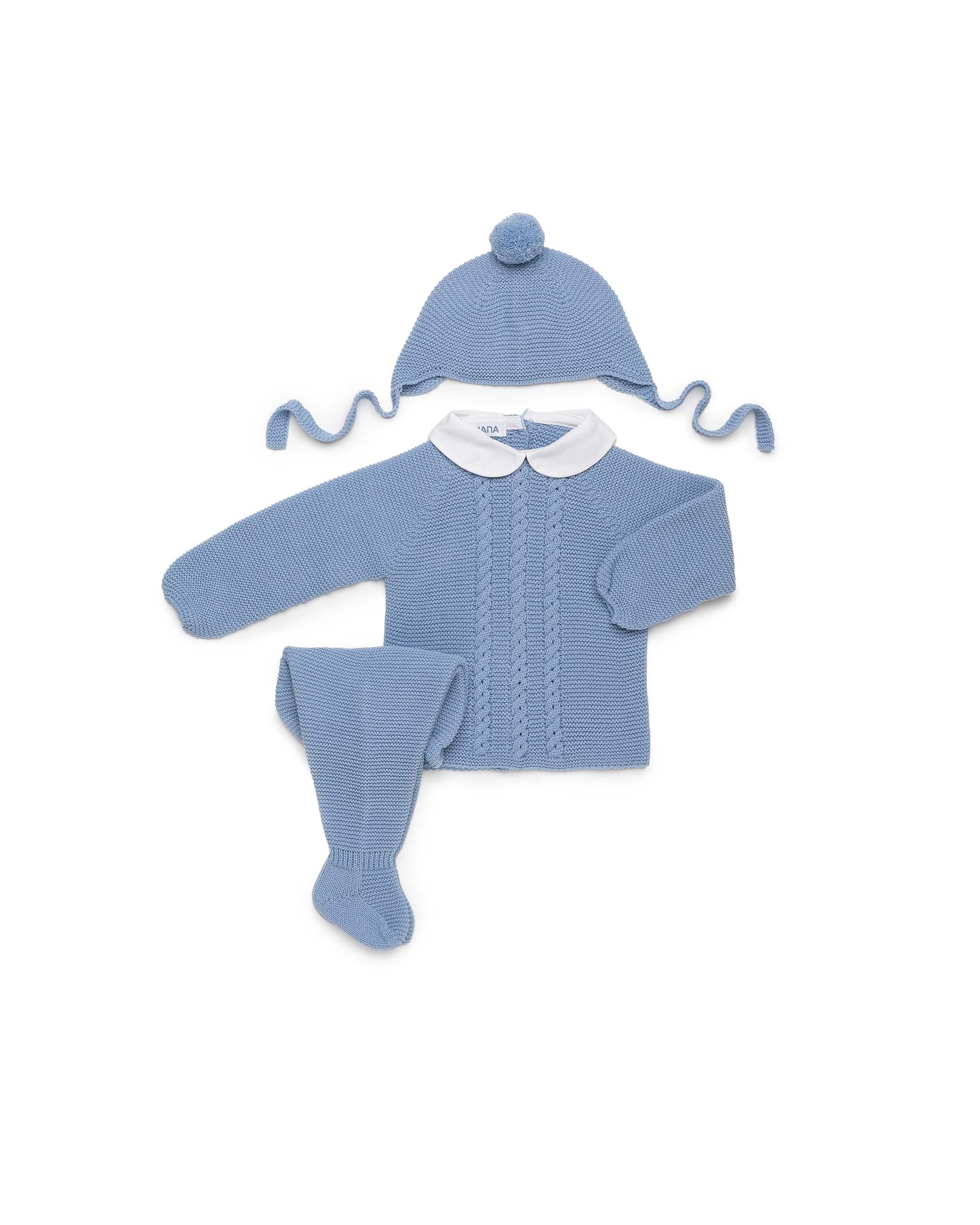 KNITTED 3-PIECE BABY SET WITH CENTRAL CABLE KNIT DETAIL 