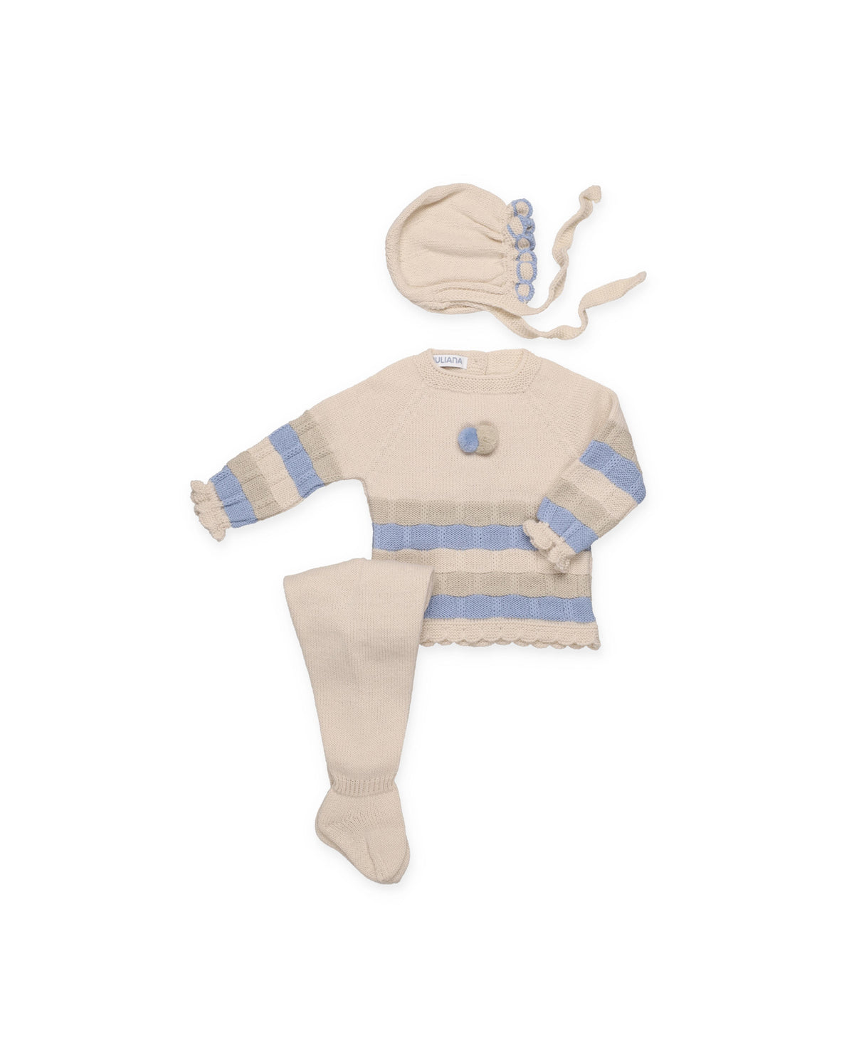 KNITTED 3-PIECE BABY SET WITH MULTICOLOURED CHECK PATTERN 