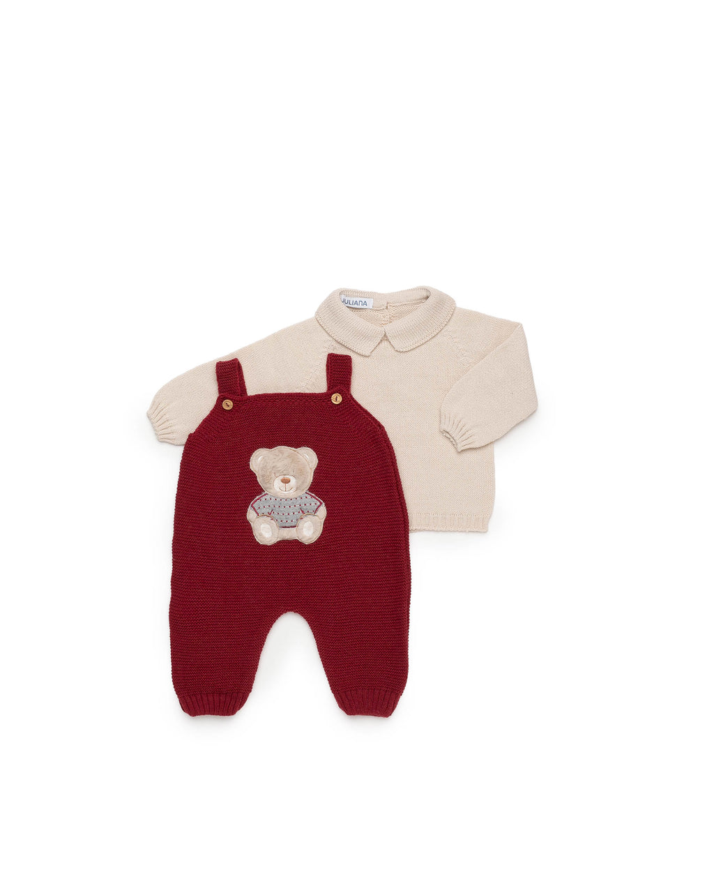 BABY KNITTED DUNGAREES WITH BEAR EMBROIDERY AND KNITTED JUMPER 